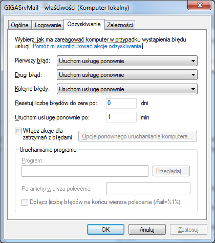 Konfiguracja usługi windows